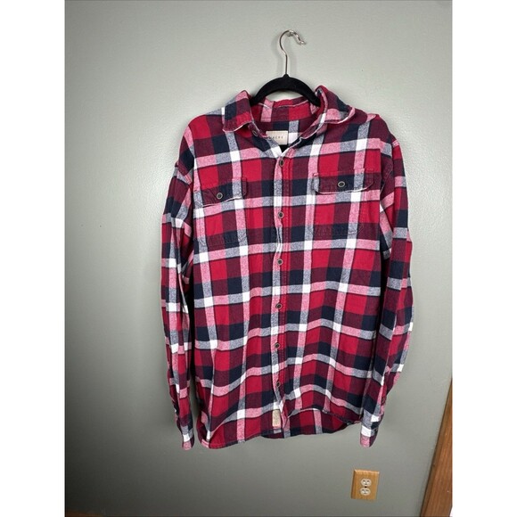 Jachs Shirt Mens Large Tall Red Black Heavy‎ Flannel Plaid Grunge Hipster 90s - Picture 3 of 10